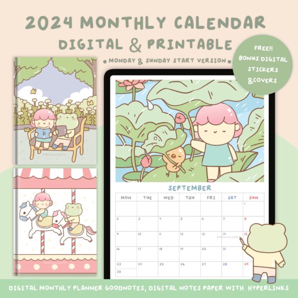 Digital 2024 Calendar| Monthly Planner | Digital Planner | digital notetaking | Calendar Planner | Organizer | Notepaper | Digital Notebook