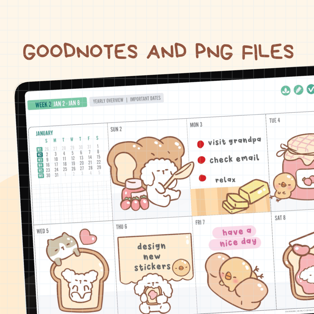 Bread digital stickers | Goodnotes Stickers | Cute Hand Draw | Digits ...