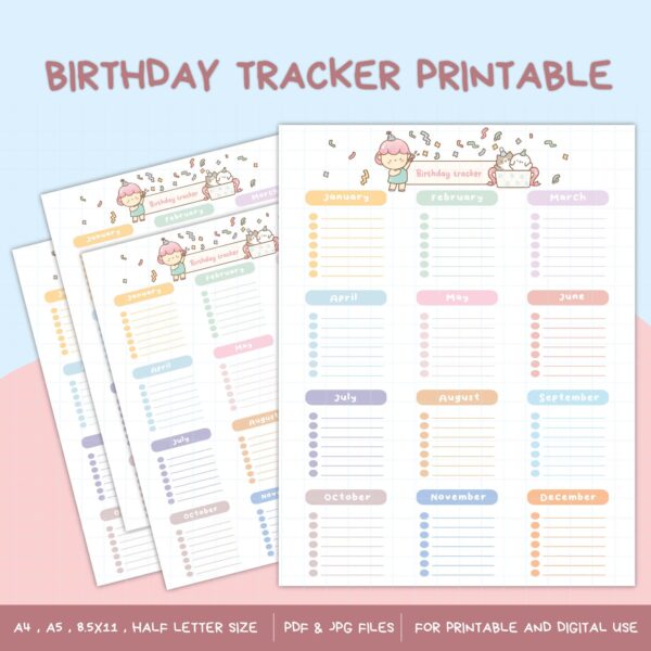 Digital Birthday Tracker|Birthday Planner|Printable Birthday Organizer|Birthday List Reminder|Birthday Calendar|Birthday Log|Digital PDF