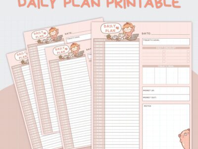Cute Daily Planner Printable|Digital Daily Planner Template|Printable Stationery|Available in A4/A5/Letter/Half Size|Instant Download PDF